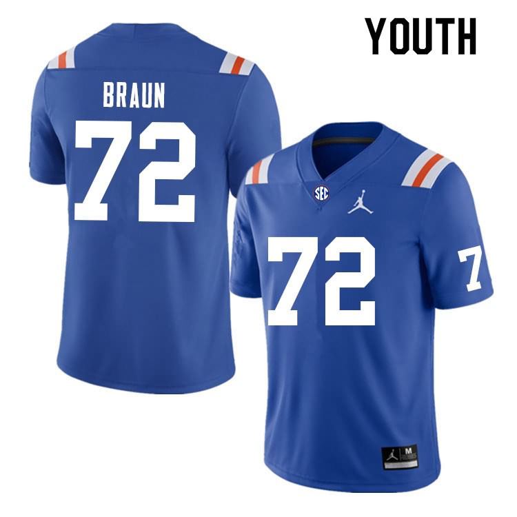 NCAA Florida Gators Josh Braun Youth #72 Nike Blue Throwback Stitched Authentic College Football Jersey XNP5864KP